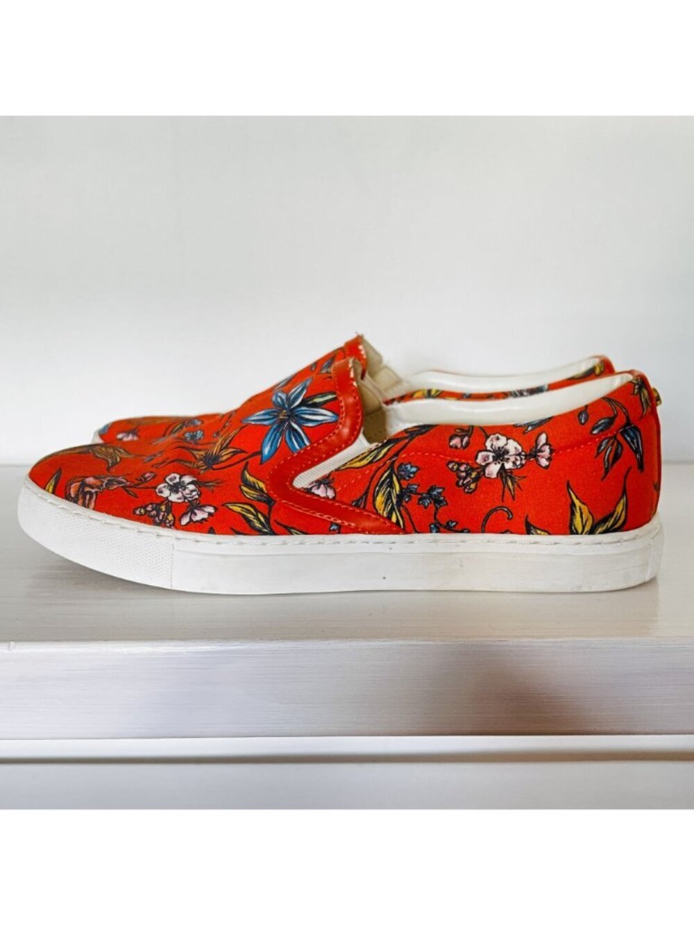 Sam Edelman Pixie Orange Floral Slip-On Sneakers Spring Summer Boho Chic Sz 8.5 - Picture 3 of 8